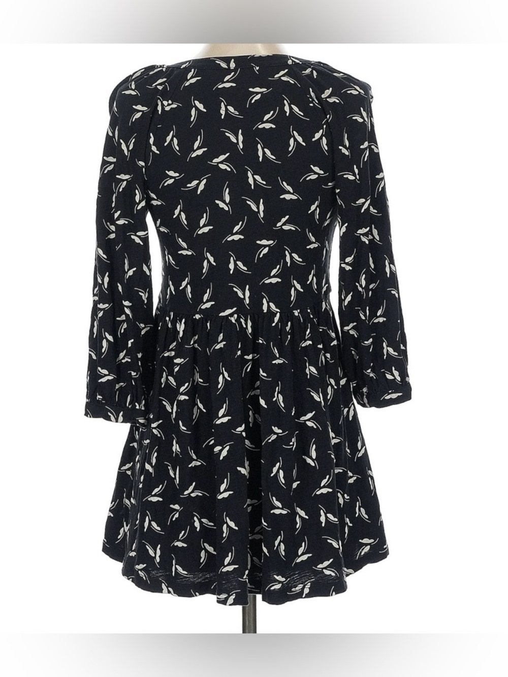 Maeve Black White Print Cotton Mini Dress XS 3/4 Sleeve Babydoll - Picture 3 of 6